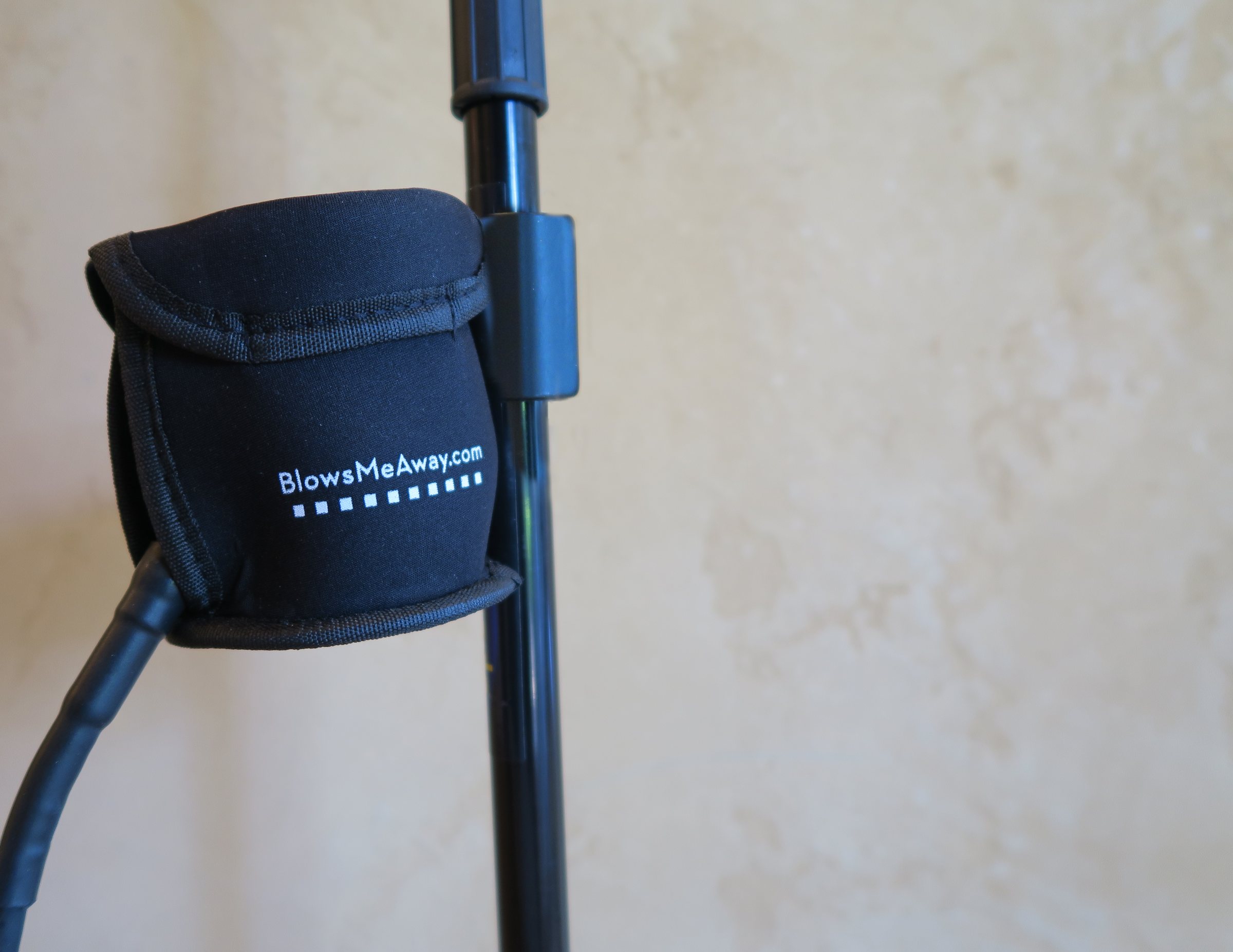 The BulletProofer clamped to a mic stand